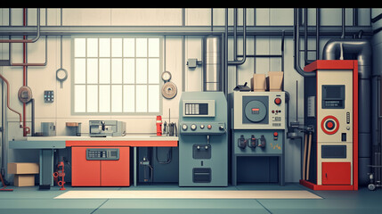 Obraz premium Modern industrial workshop with machinery and equipment in a clean and organized layout
