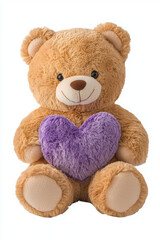Soft teddy bear holding purple heart, perfect for gifts and cuddles