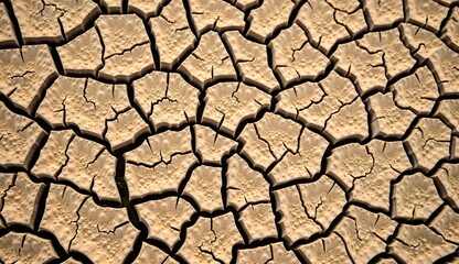 Cracked earth texture, dry landscape, natural phenomenon, beige tones, copy space