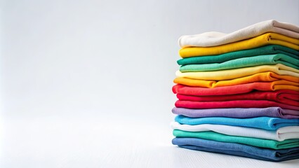 Neatly Stacked Colorful Clothing Items in a Vibrant Rainbow Arrangement