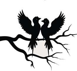 Two birds on a tree one has a black vector illustration