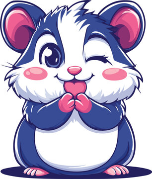 Cute hamster holding the cheek muscot style cartoon vector On white background