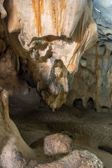 Interior of the large hall of old Karain cave, hidden in Mediterranean region. Confirms human...