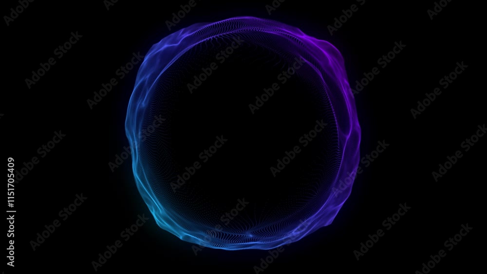 Poster abstract blue sphere on black background. wireframe circle structure with glowing particles. futuris