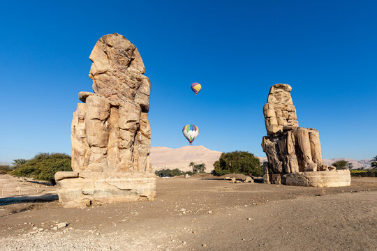 Colossi of Memnon in the Nekorpole of Thebes, Egypt, Luxor