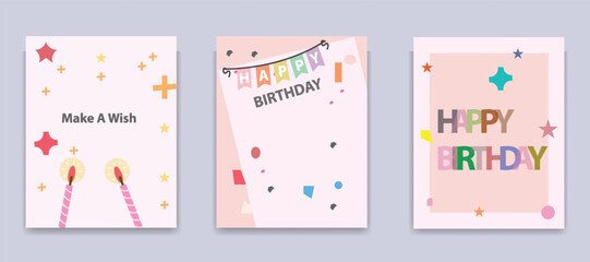 Happy birthday collection, candles, colorful paper confetti vector illustration design background