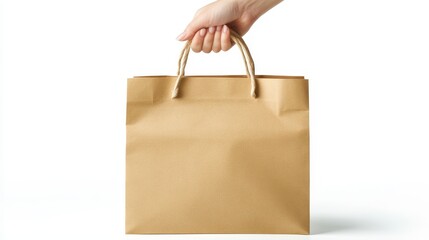 Female Hand Holding a Paper Bag: Mockup Template for Shopping and Delivery Services, E-commerce, and Retail Concept