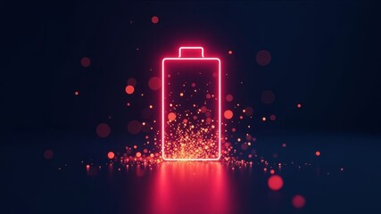 neon battery icon on dark background