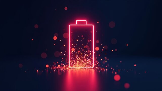 neon battery icon on dark background - Powered by Adobe