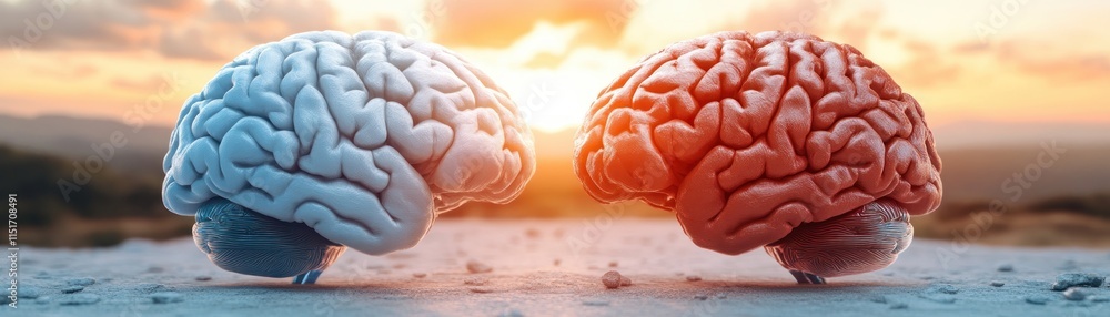 Poster dual brain hemispheres visualizing the analytic and creative mind explore the brain split into two d