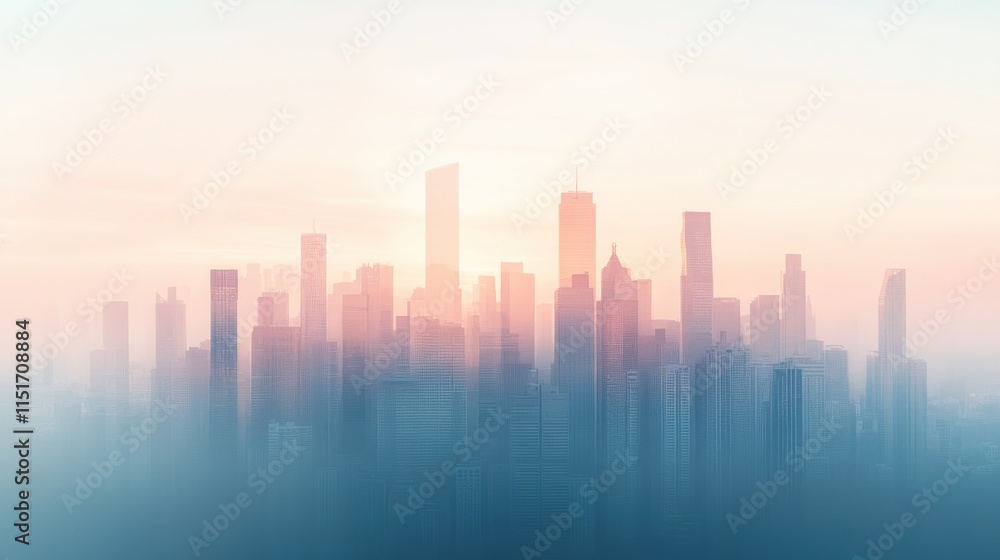 Poster explore an ethereal cityscape where a fragmented reflection of an abstract skyline, emphasizing laye