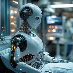Fototapeta premium A medical robot assisting in diagnosing a patient with advanced AI