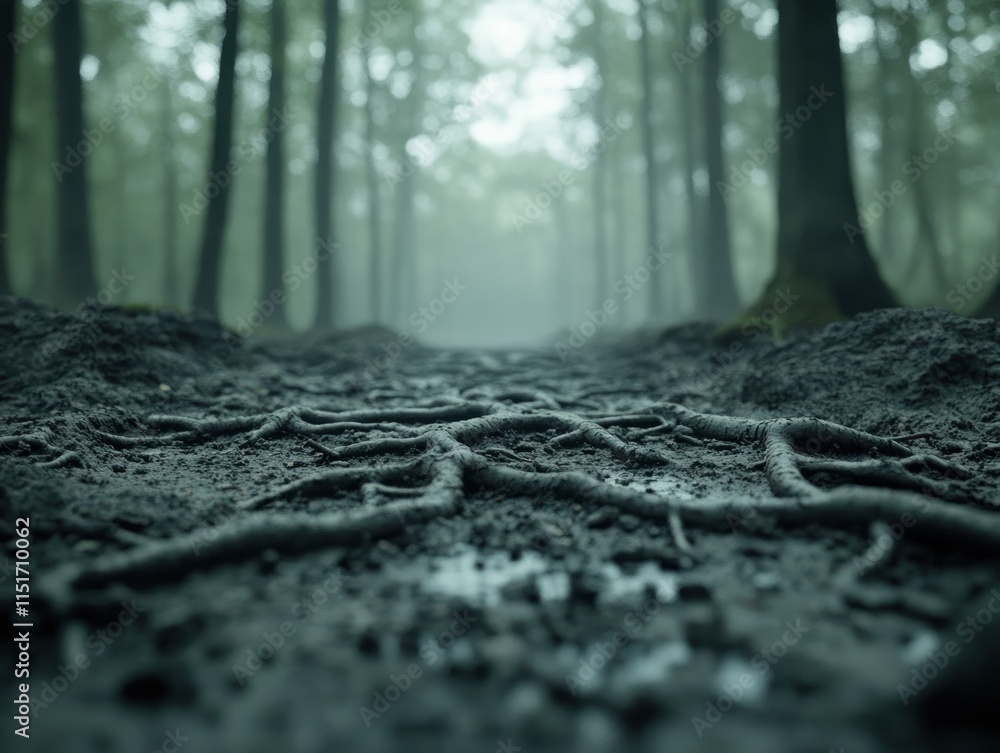 Poster explore the intricate web a tree with roots as neural connections, a visual exploration of cognitive