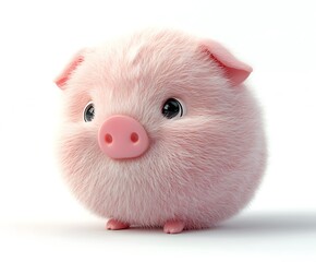 Adorable fluffy pink piglet, cartoon style, isolated on white background.