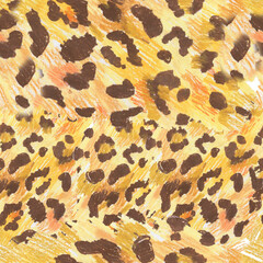  Leopard texture wax crayons seamless pattern on white isolated background. Texture and animal repeating pattern. Design for textiles, wrapping paper and wallpaper.