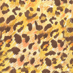 Leopard texture wax crayons seamless pattern on white isolated background. Texture and animal repeating pattern. Design for textiles, wrapping paper and wallpaper.
