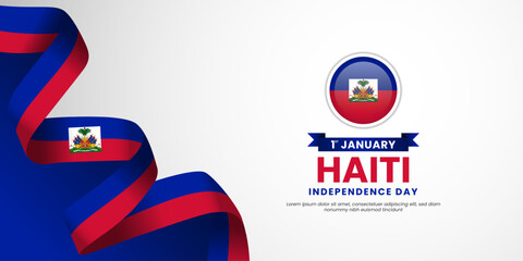 haiti Independence Day vector background with waving ribbon flag and blank space area