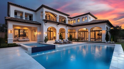 Elegant house with a swimming pool in a modern architectural style