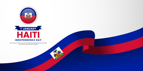 haiti Independence Day vector background with waving ribbon flag and blank space area