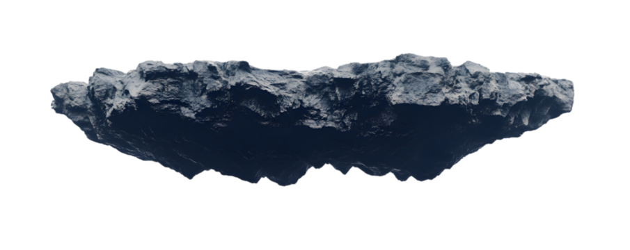 A floating rock formation with a rugged texture and dark underside.