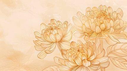 Delicate Line Art of Golden Chrysanthemums