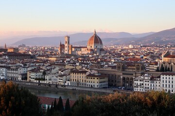 Golden Hour in Florence: A Breathtaking Bird's-Eye View of the Historic Center at Sunset