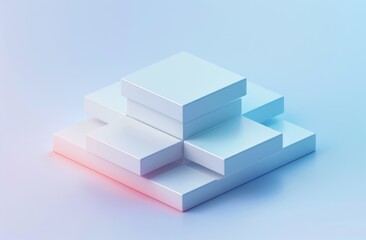 Obraz premium Abstract Geometric Composition with White Cubes on a Light Blue Background