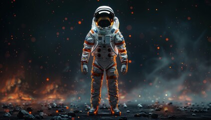 Fototapeta premium Astronaut Standing on a Fiery Planet