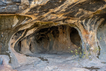 Interior of the large hall of old Karain cave, hidden in Mediterranean region. Confirms human...