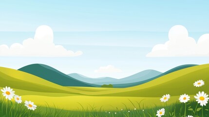 Fototapeta premium Picturesque Agricultural Landscape with Rolling Hills and Vibrant Sky