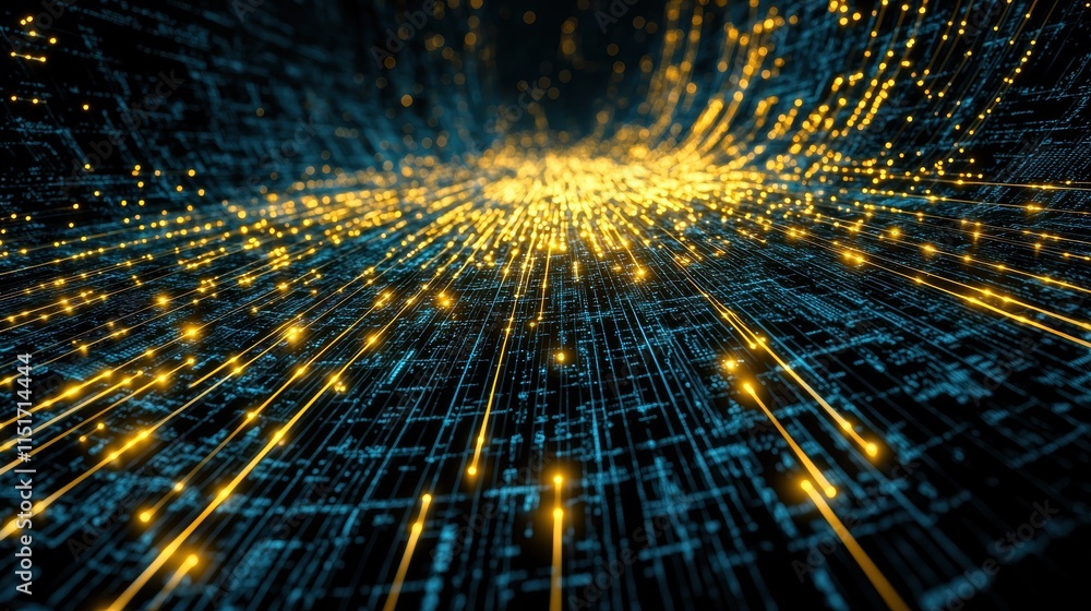 Poster abstract digital art featuring ai and cyber elements in futuristic design