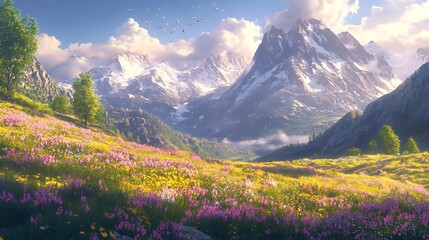 a field of flowers with a house in the background