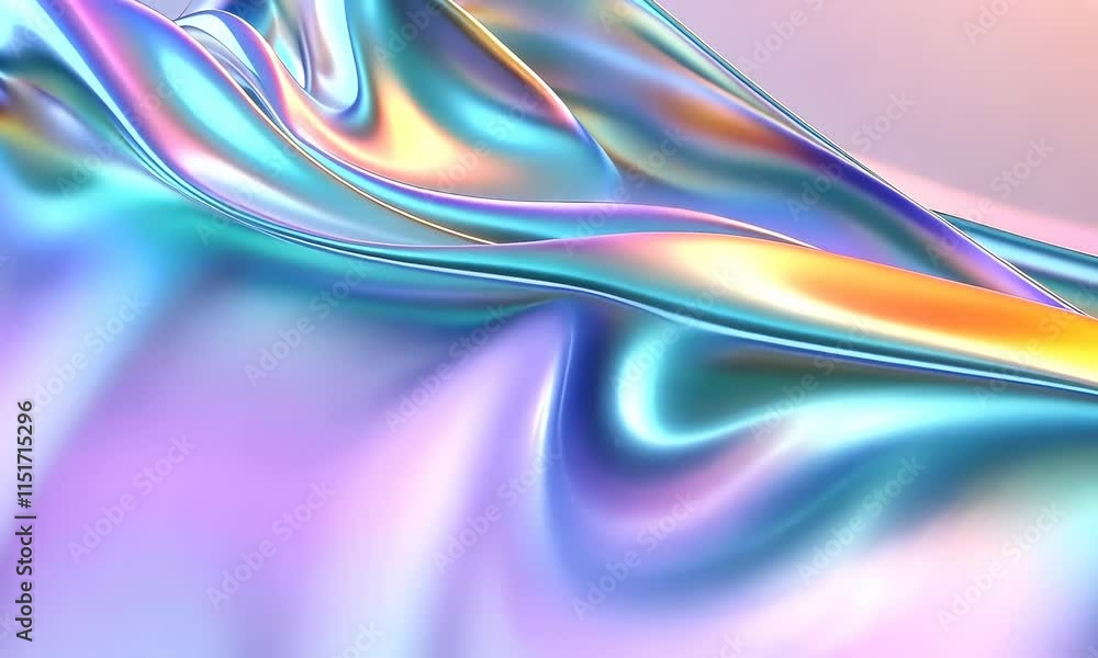 Poster a close-up view of a flowing, iridescent fabric with smooth, shiny textures. the colors blend in sha