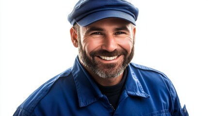 Smiling Delivery Man in Uniform: Logistics, Courier Services, Customer Satisfaction, and Professionalism