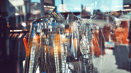 Obraz premium Futuristic metallic jacket on display in fashion store window