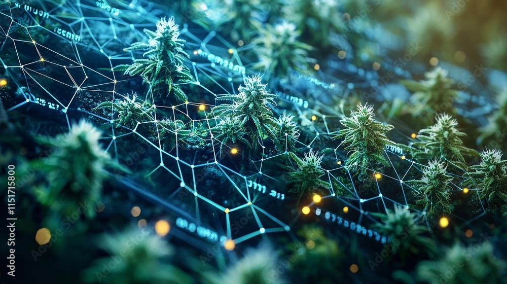 Aufkleber An educational display showcasing different cannabinoids with visual cues and descriptive text placeholders Stock Photo with side copy space
