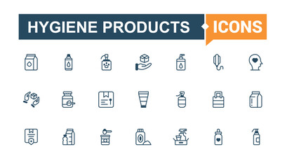 Hygiene Products icon pack. Includes thin line shampoo, cosmetic, care, woman, sun, serum, beauty and more. Minimalistic icon. Editable vector icon and illustration.