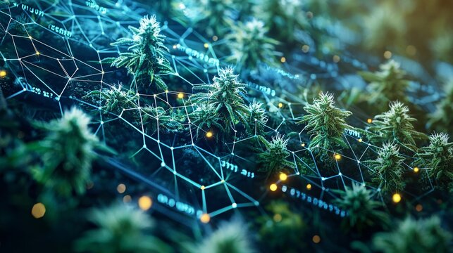 An educational display showcasing different cannabinoids with visual cues and descriptive text placeholders Stock Photo with side copy space