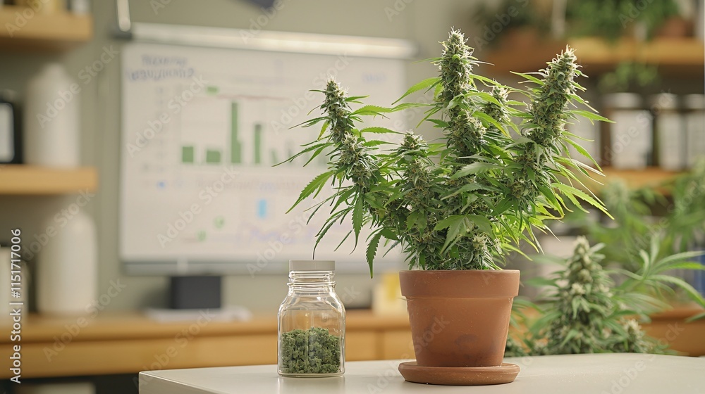 Poster a classroom setup with charts and posters about cannabis education on a whiteboard stock photo with 