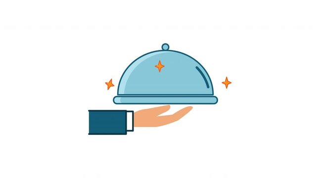 The animation icon depicts a hand holding a silver cloche (covered serving dish) with steam rising from it