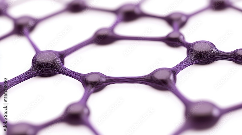 Poster a close-up of a purple hexagonal lattice structure, showcasing interconnected nodes, representing ad
