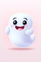 Adorable cartoon ghost character with big eyes and a happy expression on a pastel background, perfect for Halloween and cute-themed projects.