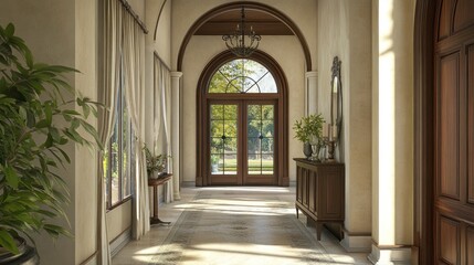 Obraz premium Elegant Entrance Hallway Design: Sunlit Luxury Interior
