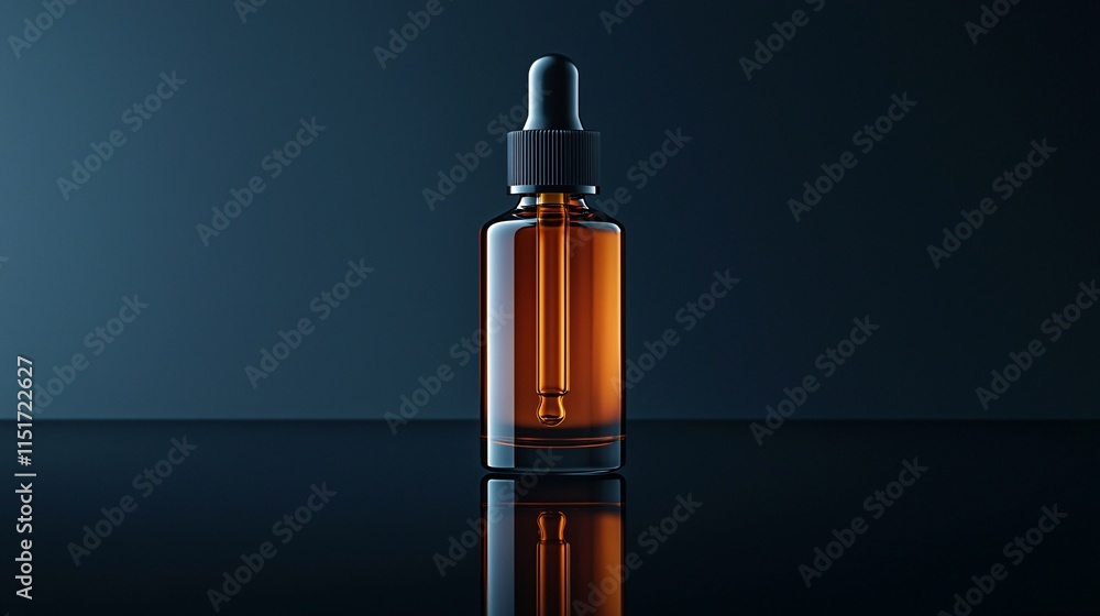 Aufkleber a premium cannabis tincture bottle displayed on a reflective black surface with soft spotlight effec