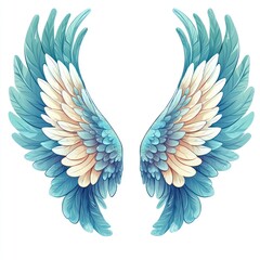 Obraz premium Pair of teal and cream angel wings.