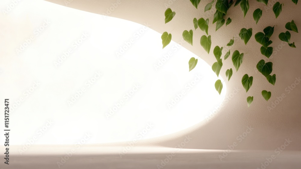 Aufkleber a soft, illuminated space with green leaves cascading against a light background, creating a serene 