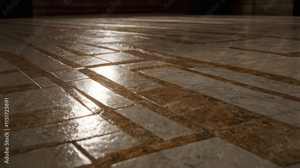 Poster intricate marble patterns on polished floor create stunning visual effect. reflective surface enhanc