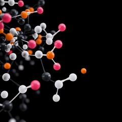 Molecular structure with colorful atoms on a black background.