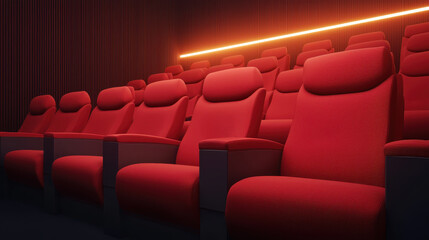 Fototapeta premium Movie theater empty auditorium with red seats, Modern cinema and red chair