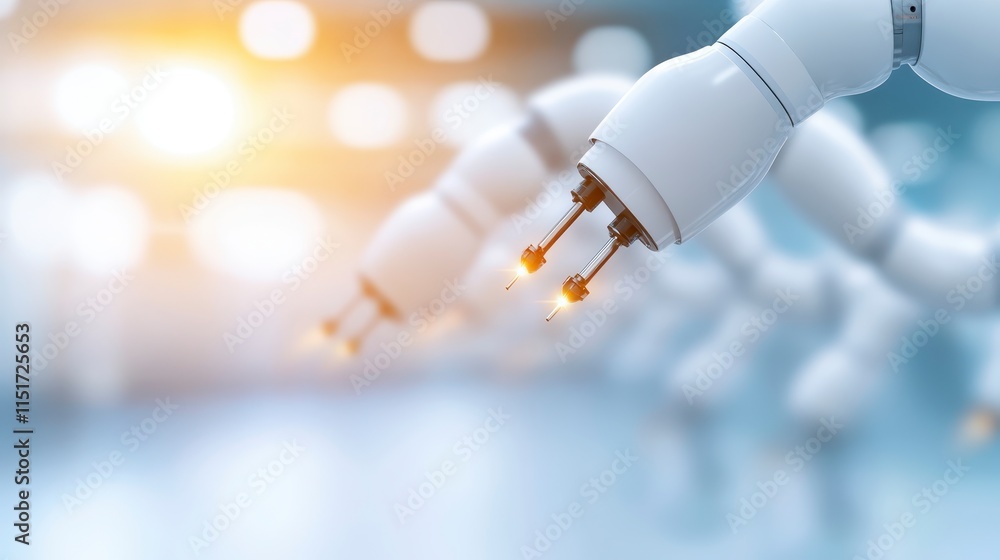 Poster a close-up view of robotic arms in a modern industrial setting, showcasing advanced automation techn